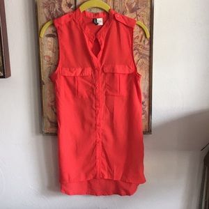 HM H&M BRAND BRIGHT RED SLEEVELESS SHEER BLOUSE TOP 2
